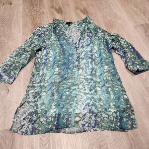 Escada Sport Blue/Green Multiprint silk blouse